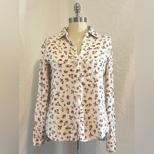 Love, Fire Floral Button Down Women’s Cream Shirt | Size M